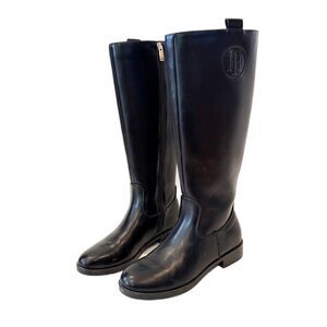 Tommy Hilfiger Rayais Vegan Leather Riding Boot Black Inside Zip 7.5 Knee Length